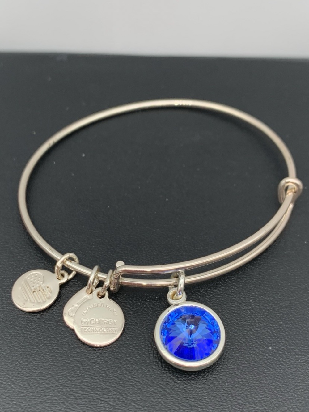 Alex and Ani September Silver-Tone Bracelet with Sapphire Blue Crystal Charm
